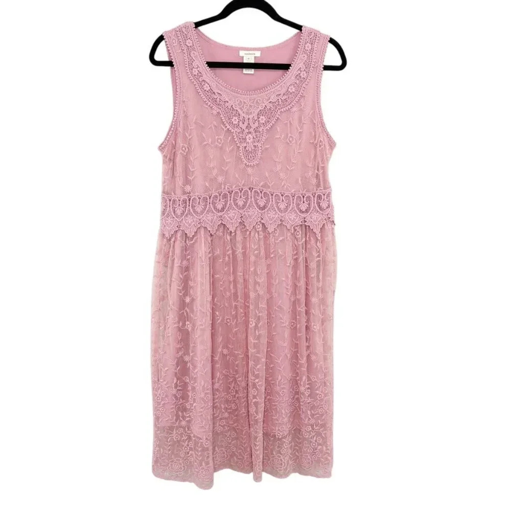 Sundance Pink Lace Sleeveless Boho Feminine Midi Dress Women's Size 12